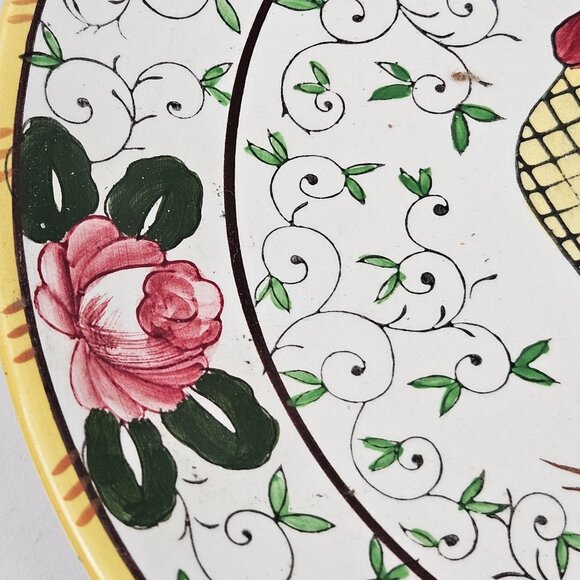 Early Provincial Dinner Plate Hand Painted Ceramic Rooster Roses UCAGCO Japan - Picture 5 of 10